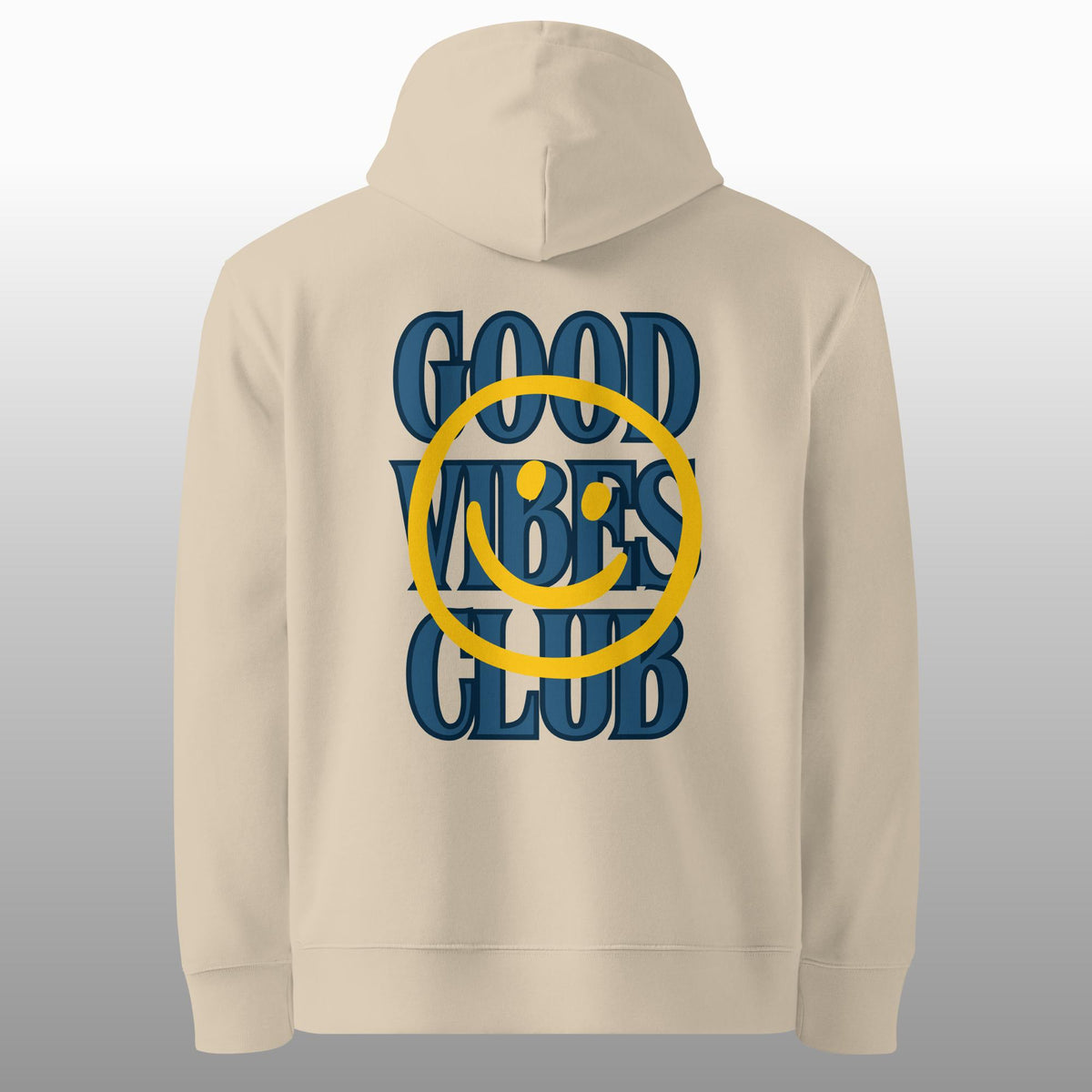 Good Vibes – Bio Hoodie in Desert Dust, Vorderansicht mit kleinem Brustmotiv