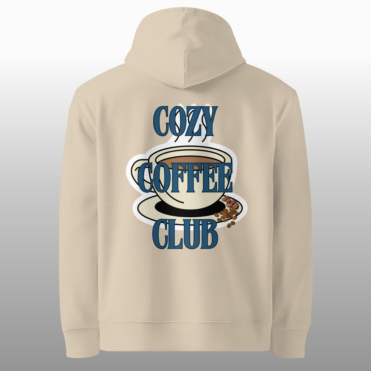 Cozy Coffee – Bio Hoodie in Desert Dust, Vorderansicht mit kleinem Brustmotiv