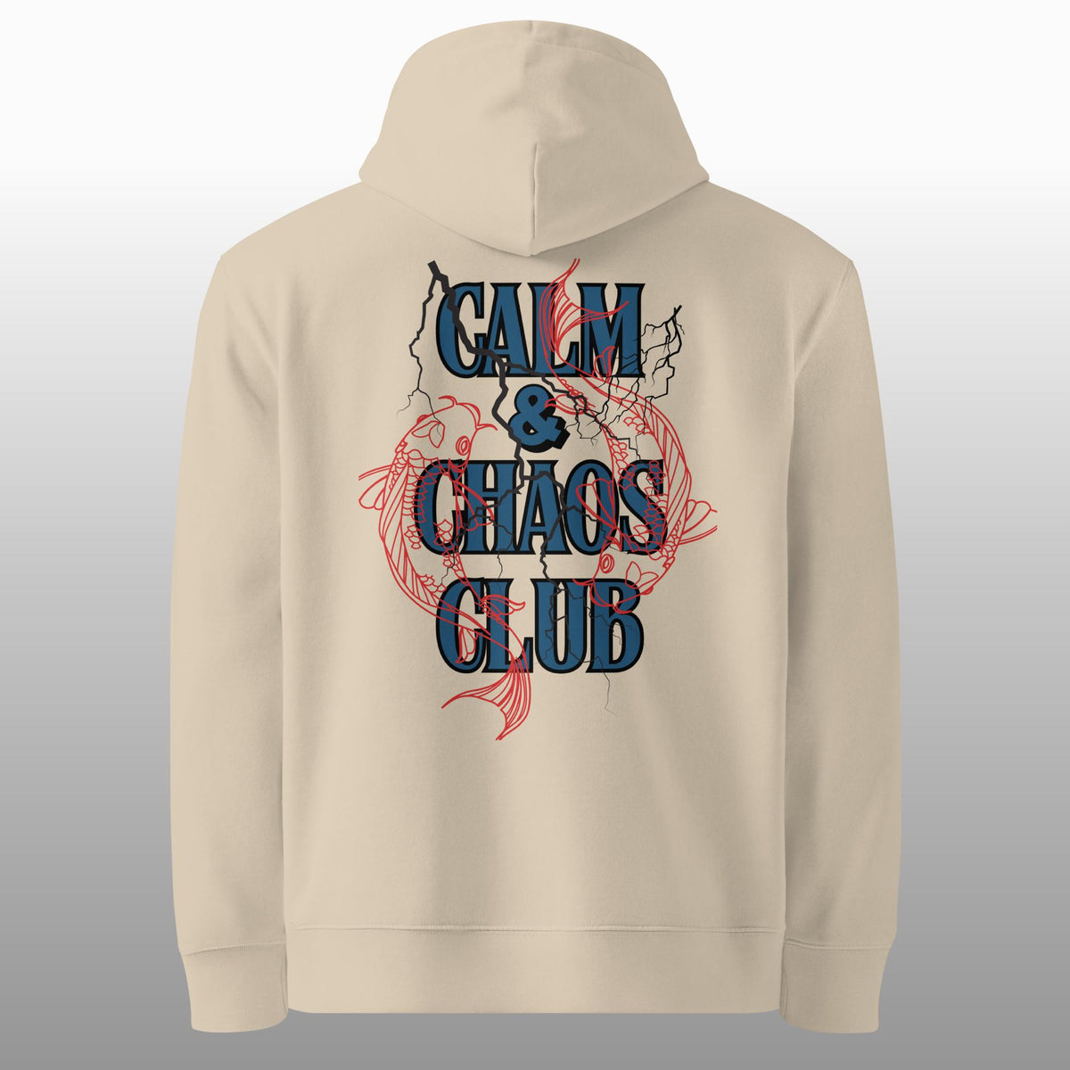 Calm & Chaos – Bio Hoodie in Desert Dust, Vorderansicht mit kleinem Brustmotiv