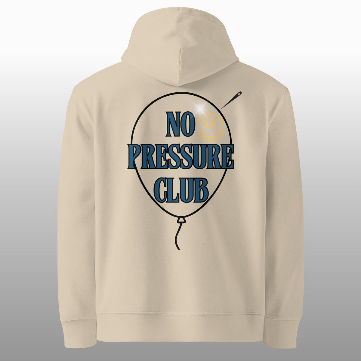 No Pressure – Bio Hoodie in Desert Dust, Vorderansicht mit kleinem Brustmotiv